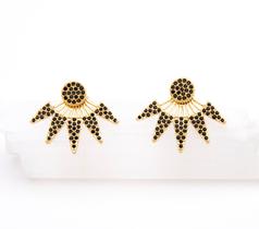 Brinco Leque Zircônias Pretas Banhado em Ouro 18K