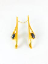 Brinco Livia Faceta Obsidiana Negra - Banho de ouro