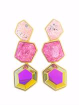 Brinco Longo Cuts Rodocrosita/ Feldspato Pink/ Agata Multicolorida