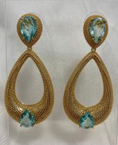 Brinco Longo Dourado com Pedra