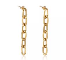 Brinco Longo Dourado Corrente Entrelaçada Brinco Longo Dourado Corrente Entrelaçada