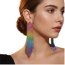 Brinco Longo Feminino Strass Brilhante Luxo Festa Alongado