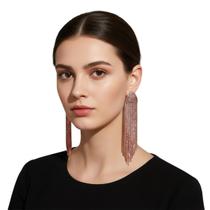 Brinco Longo Feminino Strass Brilhante Luxo Festa Alongado -