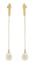 Brinco Longo Fio Pêndulo Com Pérola Natural Ouro 18k Luxuoso Brinco Longo Fio Pêndulo Com Pérola Natural Ouro 18k Luxuoso