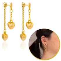 Brinco Longo Pendurado Com Coração Banhado A Ouro Feminino Brinco Longo Pendurado Com Coração Banhado A Ouro Feminino