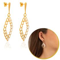 Brinco Losango Vazado Pendurado Feminino Longo Banho A Ouro Brinco Losango Vazado Pendurado Feminino Longo Banho A Ouro