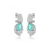 Brinco Luxo em Pêndulo com Pedra Turmalina Banhado a Ródio Branco - 4,2 cm x 1,9 cm