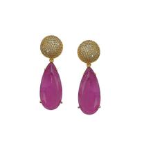 Brinco luxo gota fucsia fusion banhado a ouro - zircônia fusion Brinco luxo gota fucsia fusion banhado a ouro - zircônia fusion