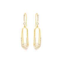 Brinco Luxuoso Gancho Cravejado com Ponto de Luz Banhado a Ouro 18k