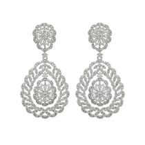 Brinco Luxury Flor com Gota Zircônia Cristal Banhado a Prata