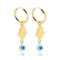 Brinco Mão Fátima Com Olho Grego Zircônia Folheado A Ouro