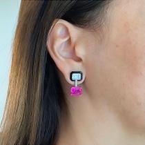 Brinco Martelo Cravejado Fuchsia