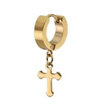 Brinco Masculino Argola Cruz Dourado Pingente mini PAR