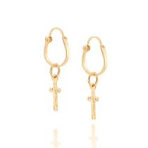 Brinco Masculino Argola Cruz Pingente Folheado Ouro Rommanel Brinco Masculino Argola Cruz Pingente Folheado Ouro Rommanel