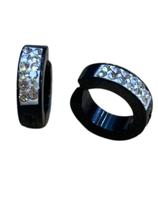 Brinco Masculino Cravejado Pressão Aço Inox Preto 4mm