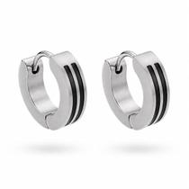 Brinco Masculino de Argola Click Prateado Aço Inoxidável