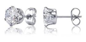 Brinco Masculino Diamante Sintético 8 Mm Prata Aço Inox