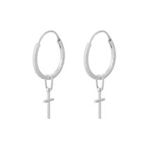 Brinco Masculino E Feminino Argola 1.8cm Cruz De Prata 925