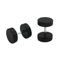 Brinco Masculino Falso Alargador de Aço Inox Preto Redondo PAR