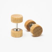 Brinco Masculino Falso Alargador de Madeira e Aço 8mm - PAR