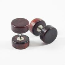 Brinco Masculino Falso Alargador de Madeira e Aço Verniz 10 mm - PAR