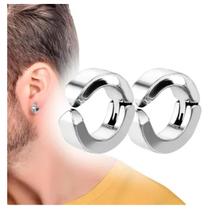 Brinco Masculino Feminino Preto Pressão Argola 1 Par 10mm Cor:Prata
