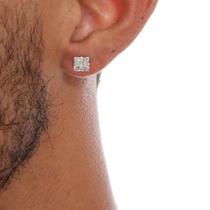 Brinco Masculino Prata Legitima 925 Zircônia Quadrada 6mm