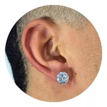 Brinco Masculino Prata Pura 925 Diamante Sintético 10mm Grande Ponto de Luz Brilhante - Joias Look Commerce - Prata 925