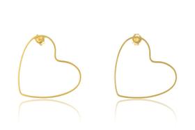 Brinco Médio Com Coração Vado Horizontal Folheado