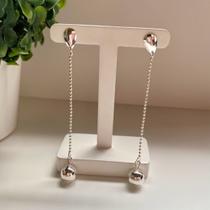 Brinco Médio Corrente de Bolinha Semijoia Feminina Elegante Simonatto