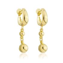 Brinco Meia Argola 2 Bolinhas Penduradas Banhado a Ouro 18k Brinco Meia Argola 2 Bolinhas Penduradas Banhado a Ouro 18k