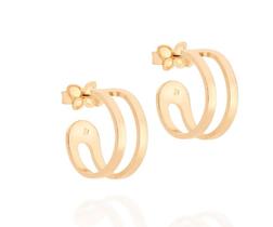 Brinco meia argola aro duplo folheado a ouro