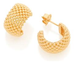 Brinco Meia Argola Aro Largo Trabalhado Rommanel 526033