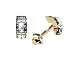 Brinco Meia Argola Bebe Primeiro Segundo Furo 3 Pedra Branca 3mm Ouro 18k - k1.12