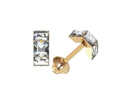 Brinco Meia Argola Bebe Primeiro Segundo Furo Pedra Quadrada Branca 2mm Ouro 18k -k0.67