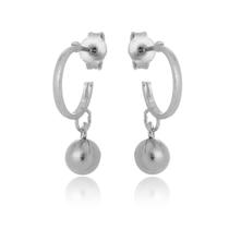 Brinco Meia Argola Bolinha de Aço Inox