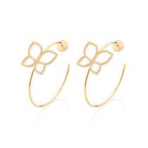 Brinco meia argola borboleta banhado a ouro 18k com zircônias