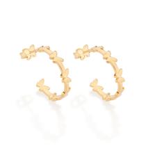 Brinco meia argola com borboletas banhado 527374 Rommanel