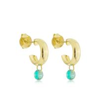 Brinco Meia Argola Com Pingente Azul Zircônia Banhado a Ouro 18k Brinco Meia Argola Com Pingente Azul Zircônia Banhado a Ouro 18k