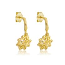 Brinco Meia Argola Com Pingente de Flor Prata Banhado A Ouro 18k - Di Roma