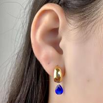 Brinco Meia Argola Com Pingente Zircônia Gota Azul Banhado a Ouro 18k Brinco Meia Argola Com Pingente Zircônia Gota Azul Banhado a Ouro 18k