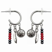Brinco Meia Argola com Pingentes Contas Orixá Ogum Vermelho Brinco Meia Argola com Pingentes Contas Orixá Ogum Vermelho