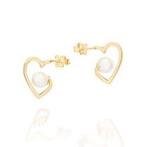 Brinco meia argola coração banhado a ouro 18k com pérola 527298