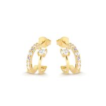 Brinco Meia Argola Cristal Dois Filetes Folheada A Ouro