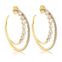 Brinco Meia Argola Dupla Zircônia Folheado A Ouro