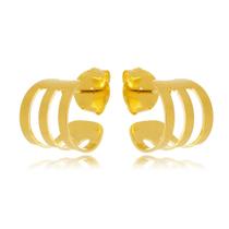 Brinco meia argola encaixe 3 aros lisos banhado a ouro 18K
