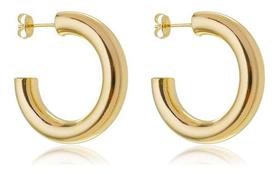 Brinco Meia Argola Fabiola Tubo Média Lisa Banhado em Ouro 18k