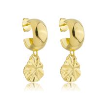 Brinco Meia Argola Folhas Banhado a Ouro 18k Brinco Meia Argola Folhas Banhado a Ouro 18k