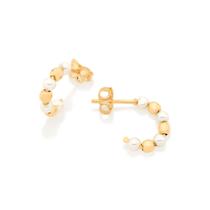 Brinco meia argola folheado a ouro com pérolas Cód. 526648