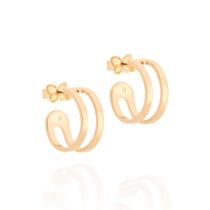 BRINCO MEIA ARGOLA, FORMADO POR ARO DUPLO LISO E VAZADO Brinco feminino folheado a ouro 18k joia antialérgica presente feminino mulheres